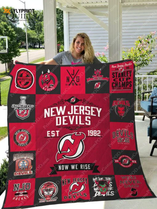 New Jersey Devils Quilt Blanket For Fans Home Decor Gift , Soft Quilt, King Size, All Season Cozy Quilt QB0901