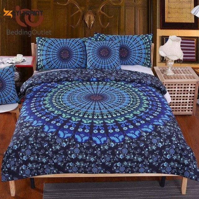 5Pcs Bed In A Bag Twin Full Queen King Blue Mandala Quilt Cover Exotic Pattern 3D Customized Duvet Cover Bedding Set , Soft Quilt, King Size, All Season Cozy Quilt QB0901