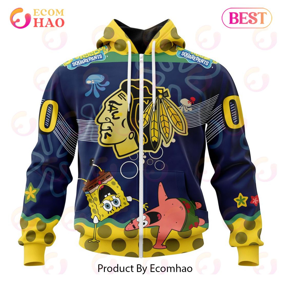 Chicago BlackHawks Specialized Jersey With SpongeBob 3D Hoodie, Zip Hoodie, Man - Women, Warm, Premium Quality HZ0501