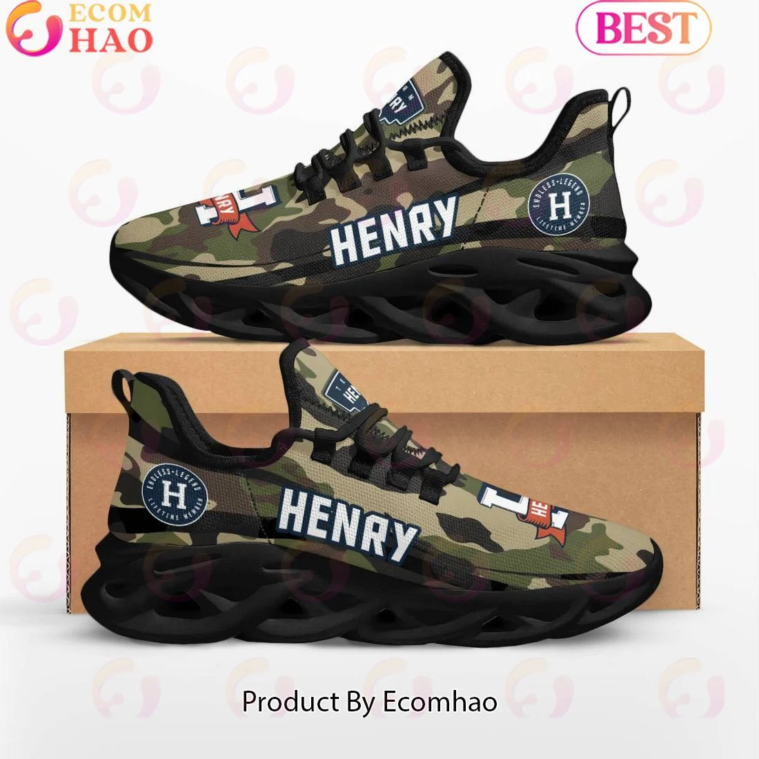Henry Endless Legend Lifetime Member Special Camo Military Design Max Soul Shoes, Sneakers  Unisex sneakers MS0601