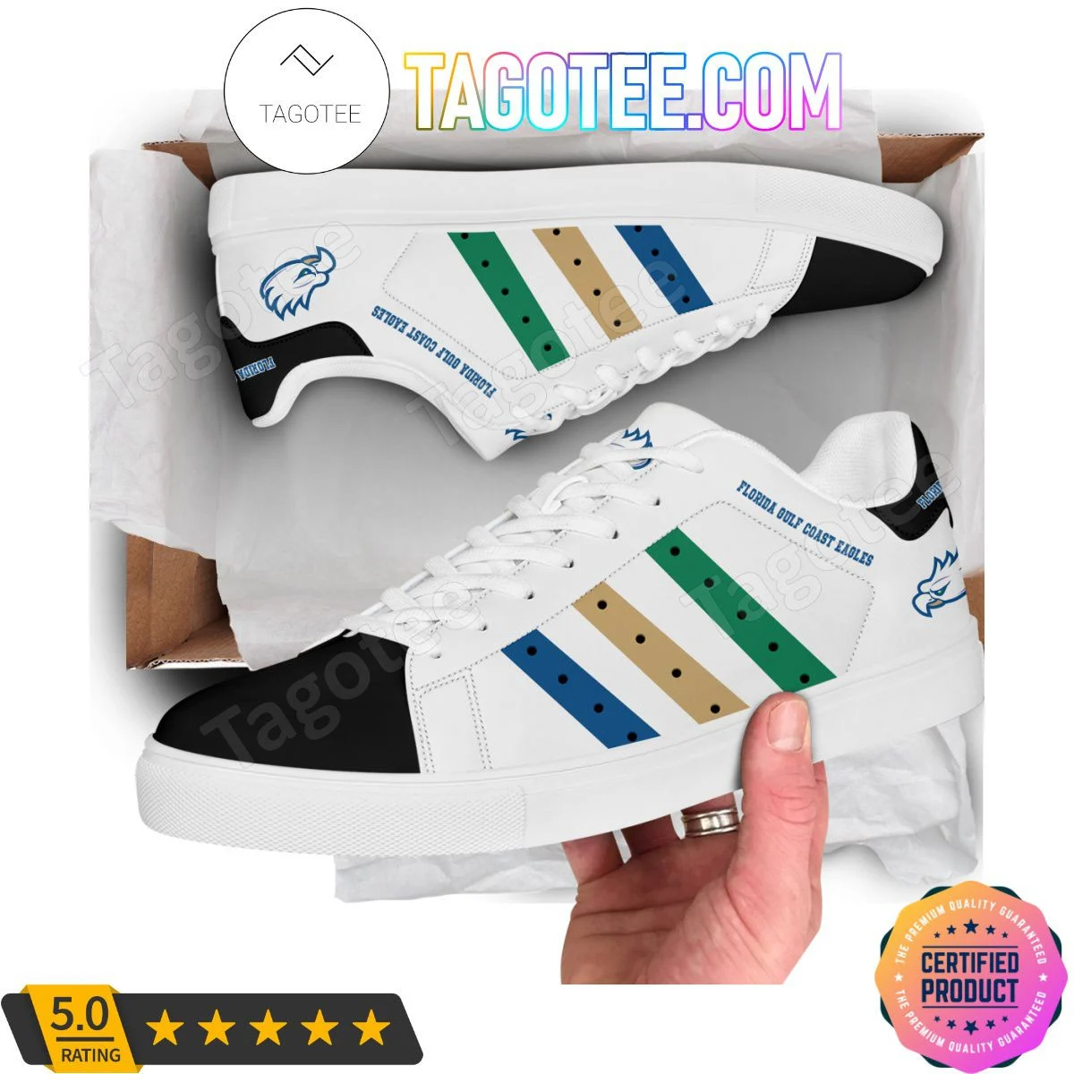 NCAA Florida Gulf Coast Eagles White Black Stan Smith Shoes , Trendy Style Sneakers ST0801