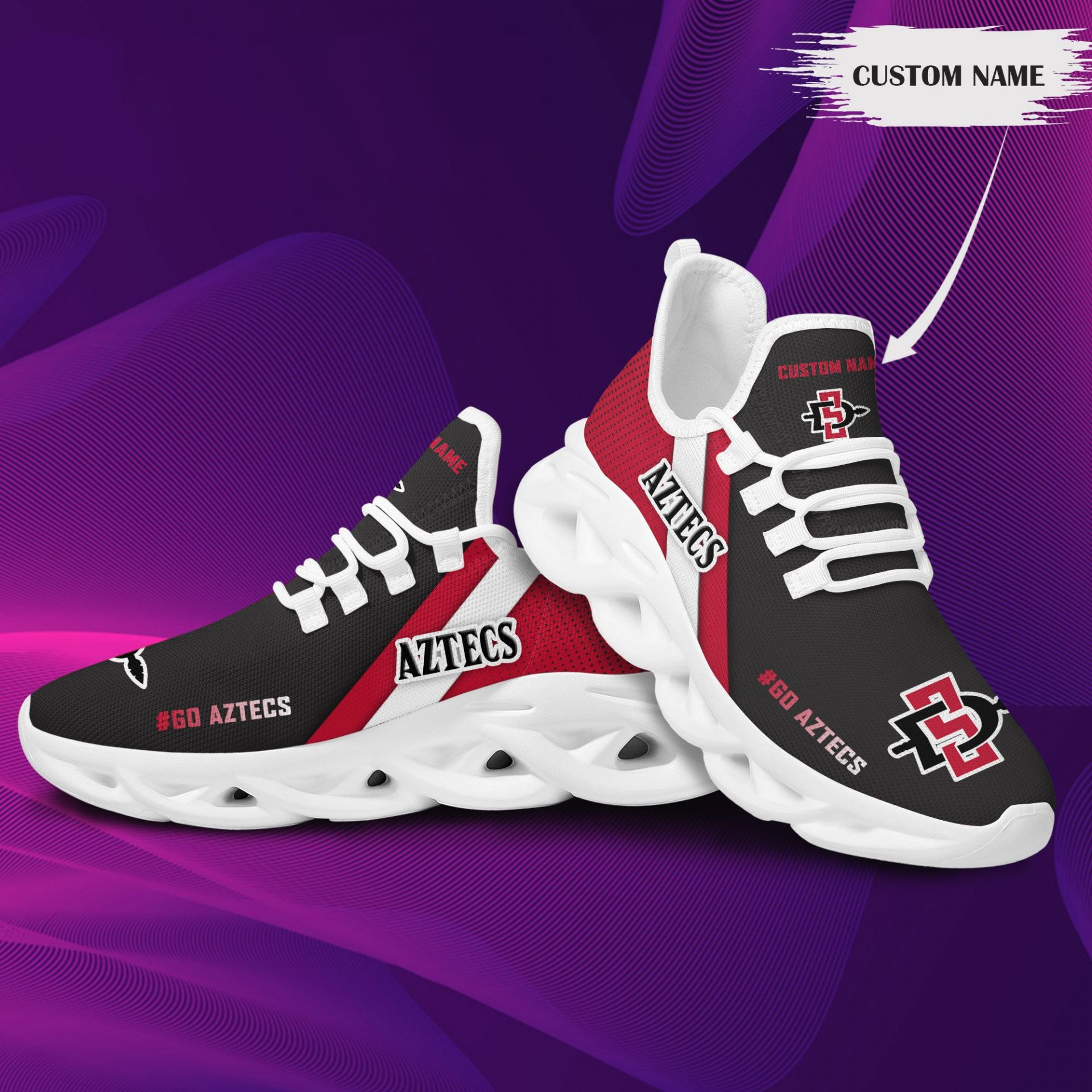 NCAA San Diego State Aztecs Custom Name Red Black Max Soul Shoes Custom for Men Women MS0601