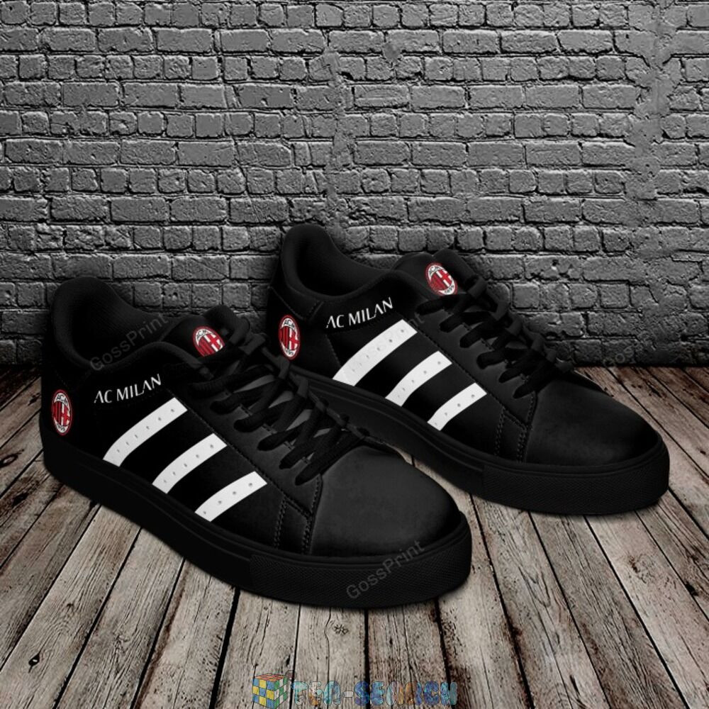 AC Milan Black White Line Stan Smith Shoes Unisex, Trendy Style Sneakers ST0801
