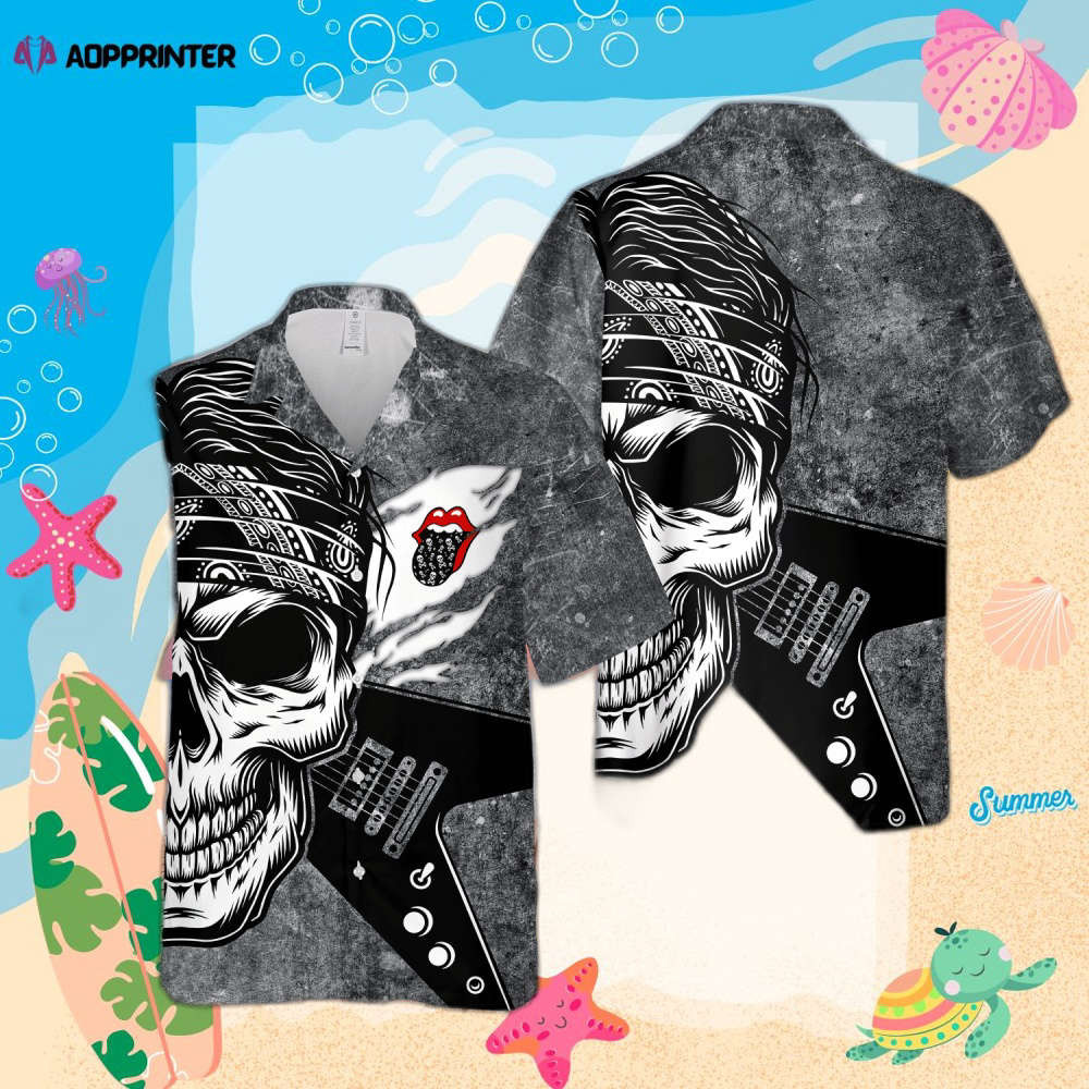 The Rolling Stones Rock ‘n Roll Skull And Guitar Hawaiian Shirt HW0601
