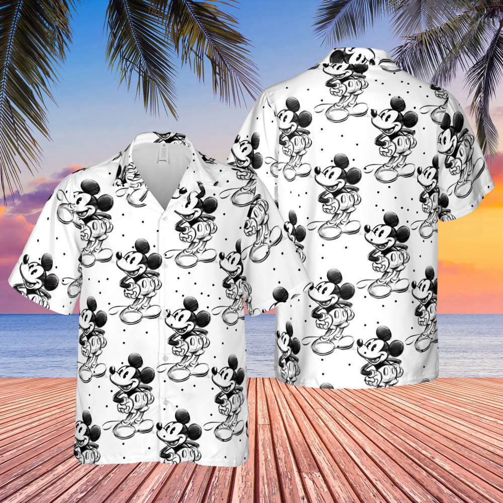 Sketch of Mickey Mouse Disney Inspired Button Down Hawaiian Shirt HW0601