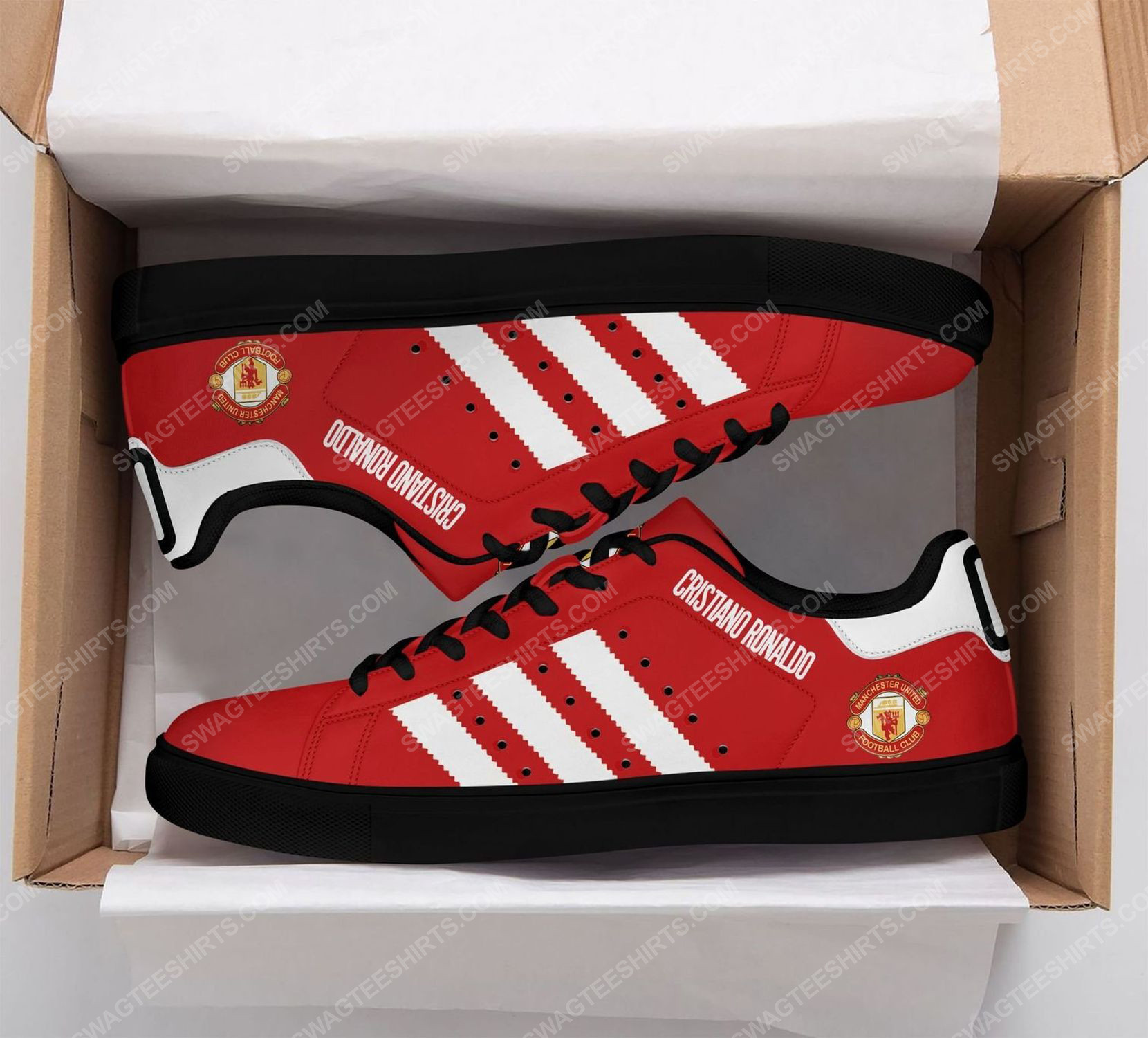 Manchester United Ronaldo Red White Stan Smith Shoes Ladies Men, Trendy Style Sneakers ST0801