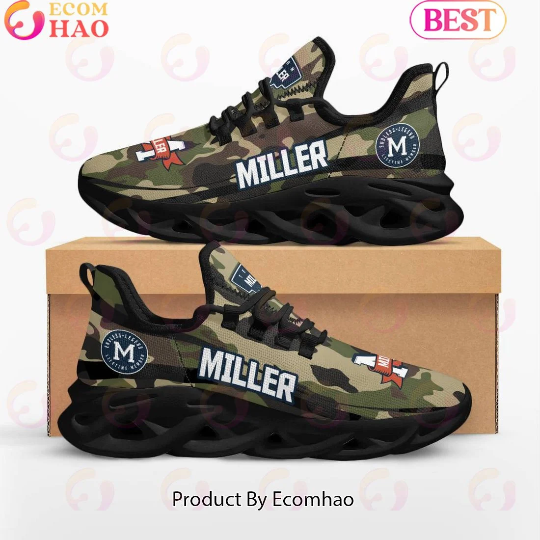 Miller Endless Legend Lifetime Member Special Camo Military Design Max Soul Shoes, Sneakers  Unisex sneakers MS0601