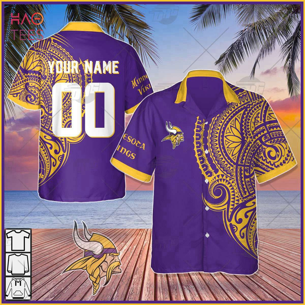 Personalize NFL Minnesota Vikings Polynesian Tattoo Design Hawaiian Shirt HW0601