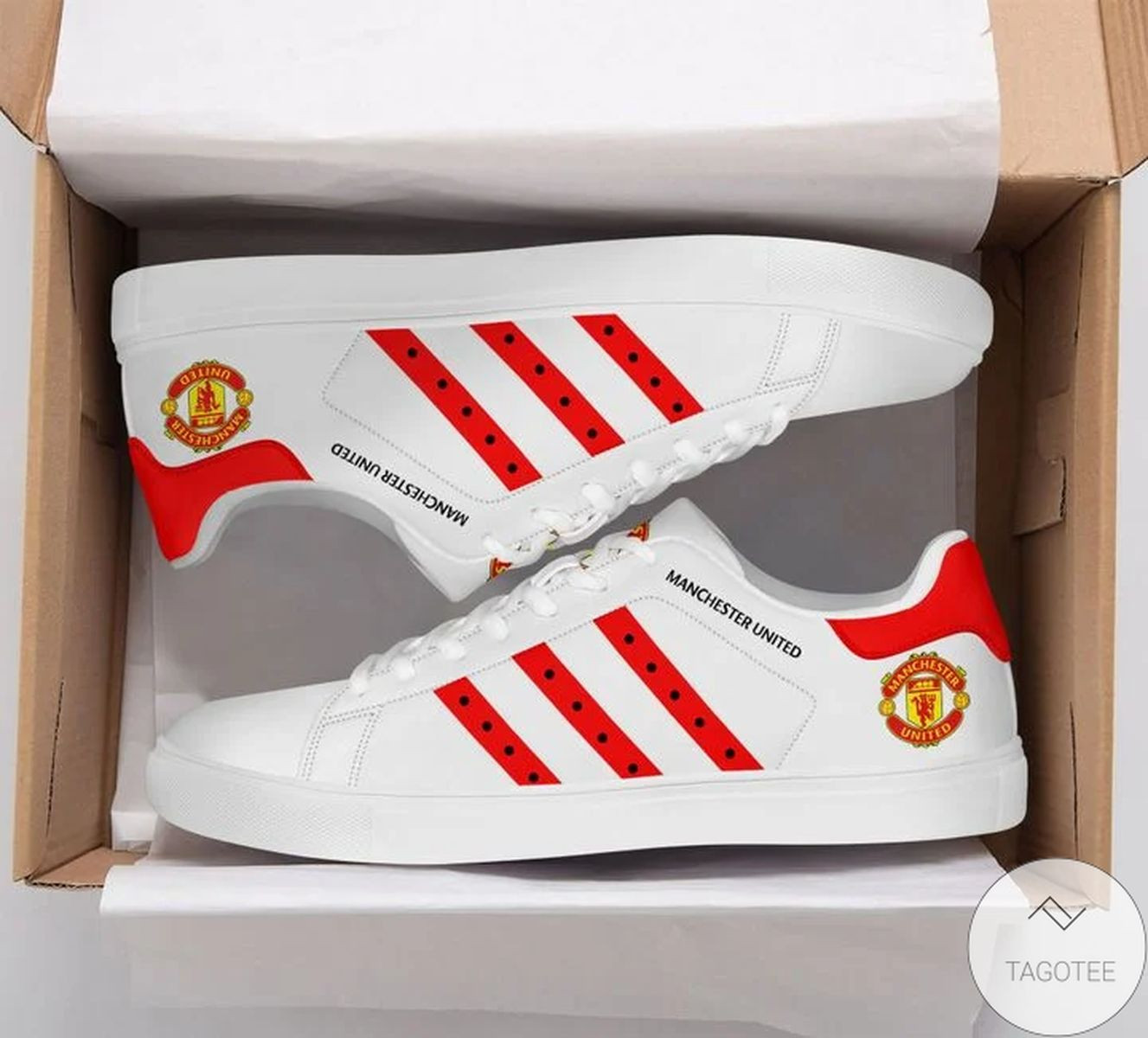 Manchester United White Red Stan Smith Shoes for Ladies Men, Trendy Style Sneakers ST0801