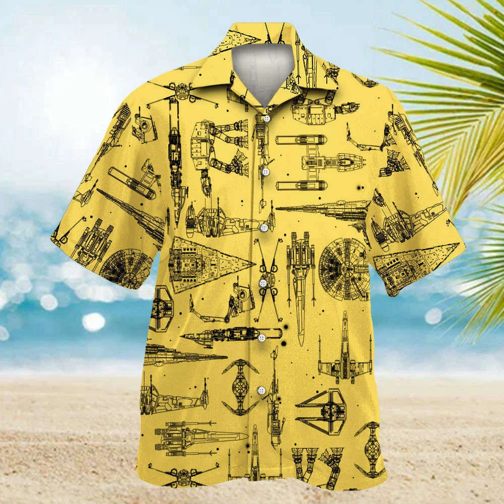 Space Ships Star Wars Yellow Hawaiian Shirt Shorts Summer 2023 Hot HW0601