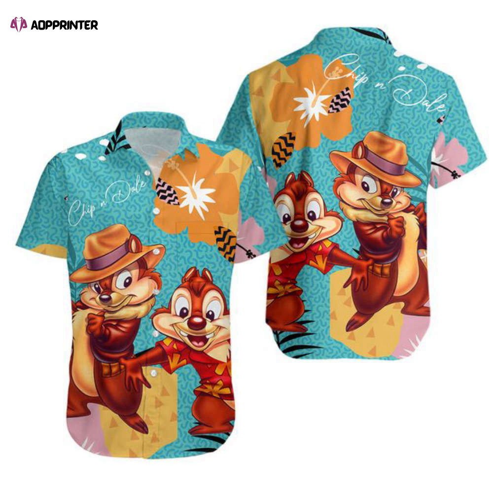 Chip n Dale Green Orange Brown Patterns Disney Hawaiian Shirt HW0601