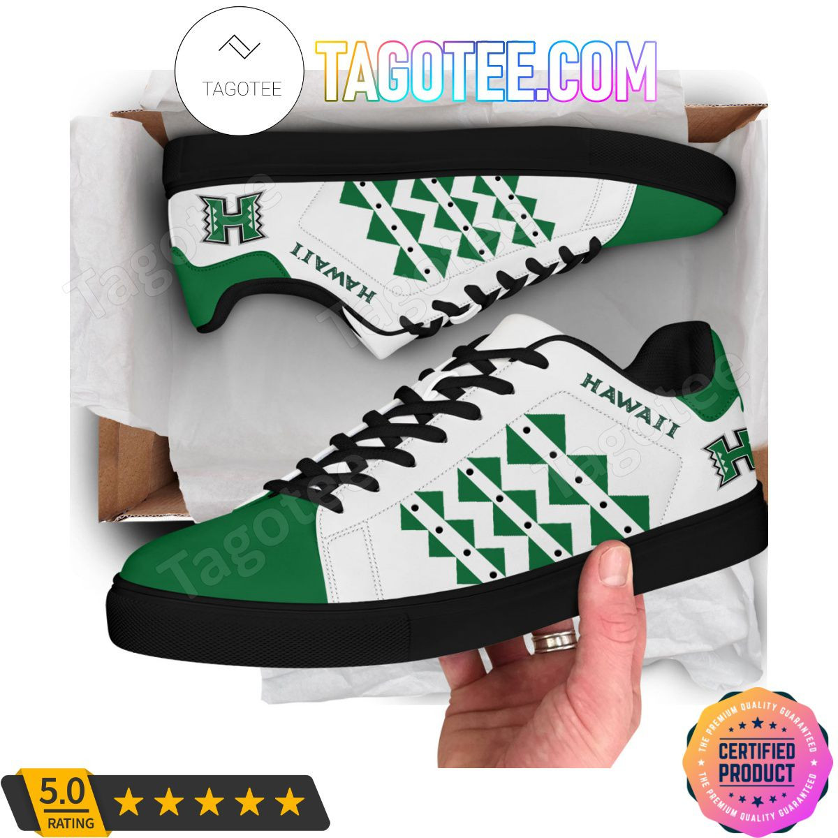 Custom NCAA Hawaii Rainbow Warriors White Green Style Stan Smith Shoes , Trendy Style Sneakers ST0801