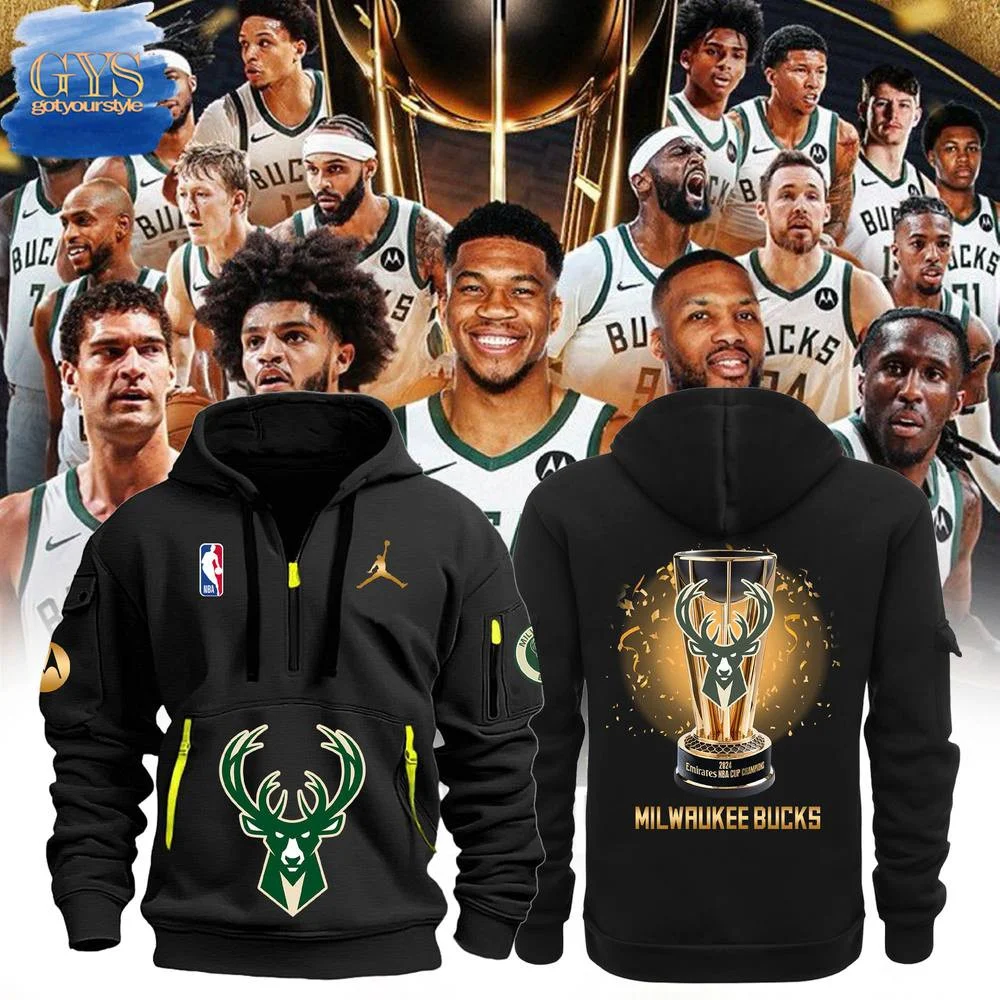 Milwaukee Bucks NBA In Season Tournament Champions Quarter Zip Hoodie QTZ0601