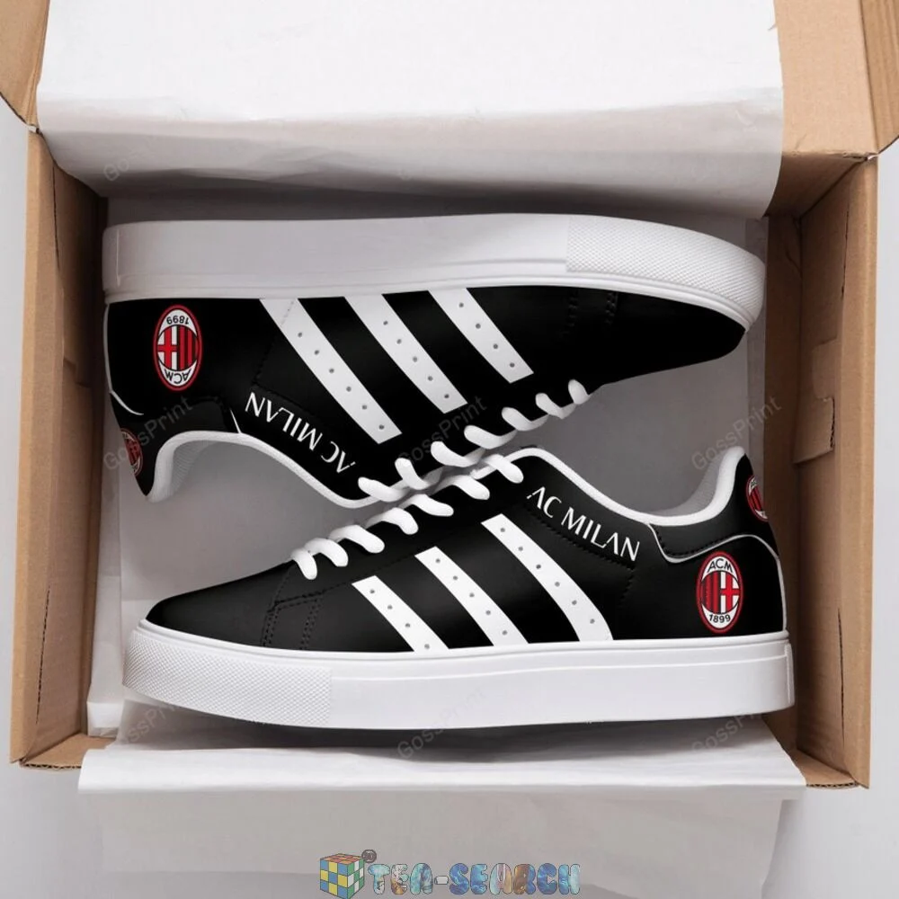 AC Milan Black White Line Stan Smith Shoes Unisex, Trendy Style Sneakers ST0801