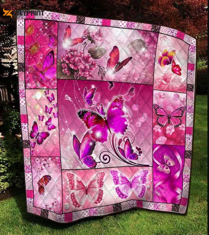 Butterfly The Pink Wings 3D Quilt Blanket For Fans Home Decor Gift ,  Soft Quilt, King Size, All Season Cozy Quilt QB0901