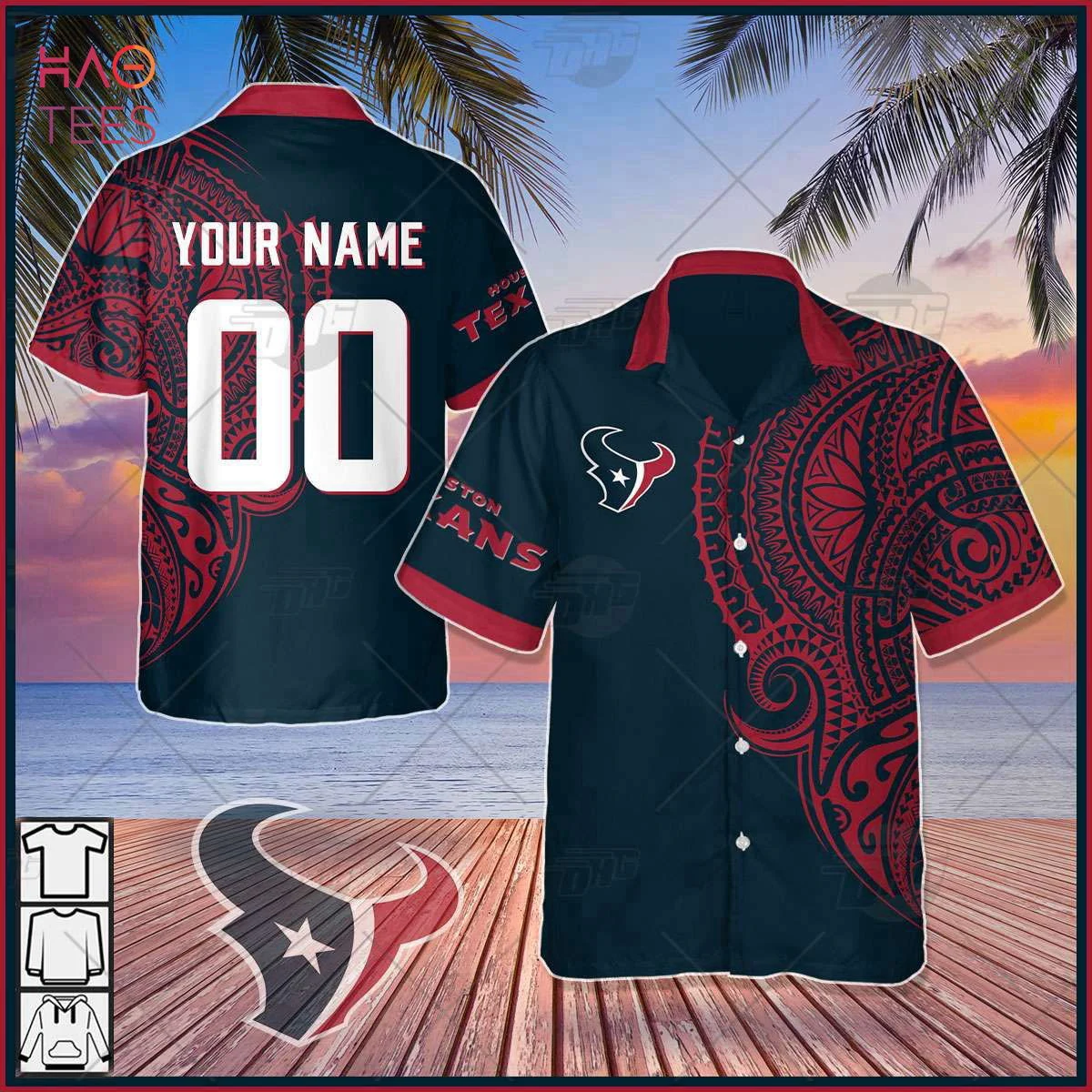 Personalize NFL Houston Texans Polynesian Tattoo Design Hawaiian Shirt Summer Travel Gift HW0601