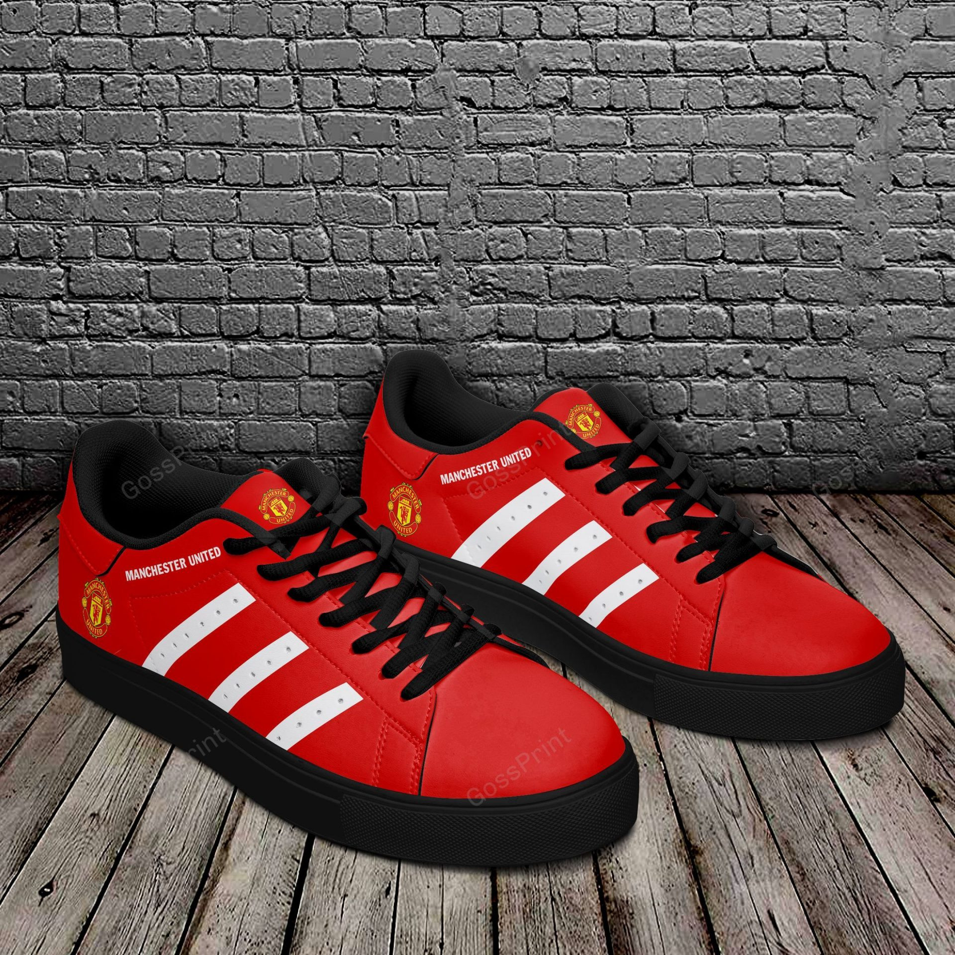 Manchester United Red White Stan Smith Shoes Ladies Men, Trendy Style Sneakers ST0801