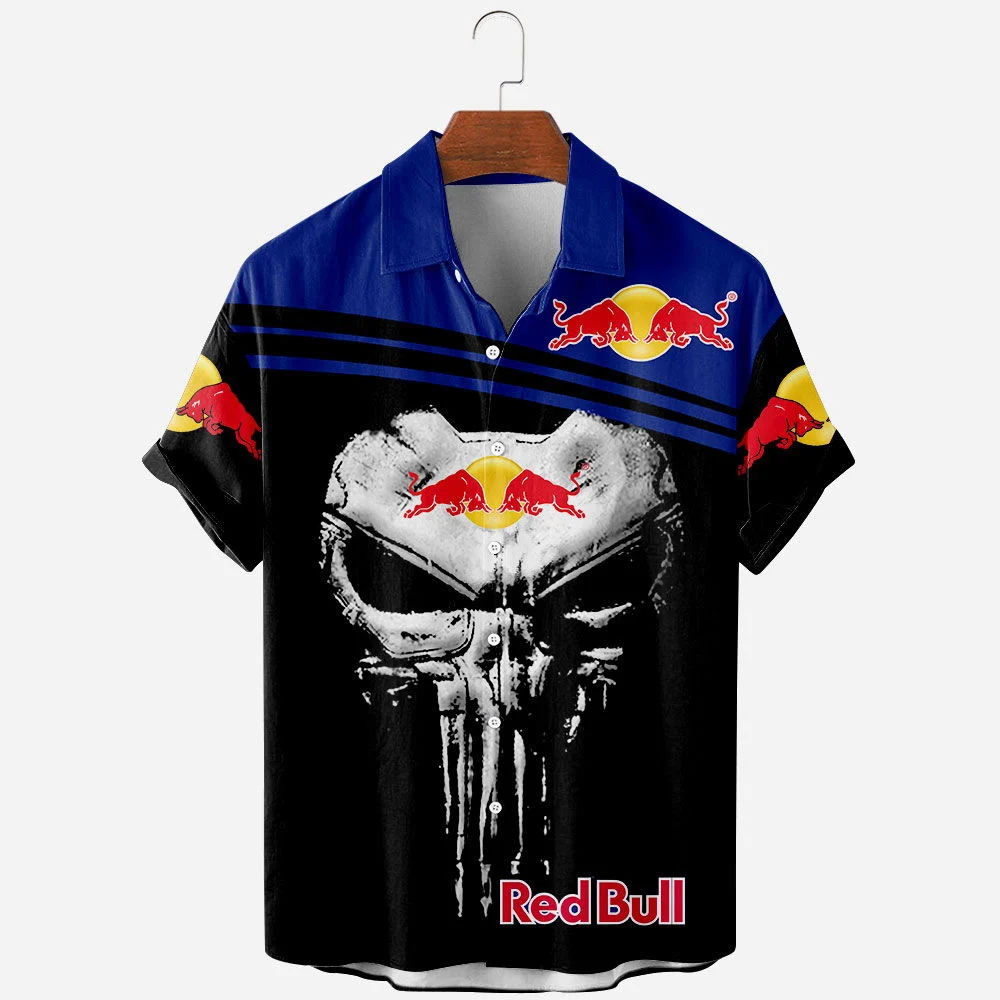 Skull Dark Red Bull Printed 3D Hawaiian Shirt Button Up Tee HW0601