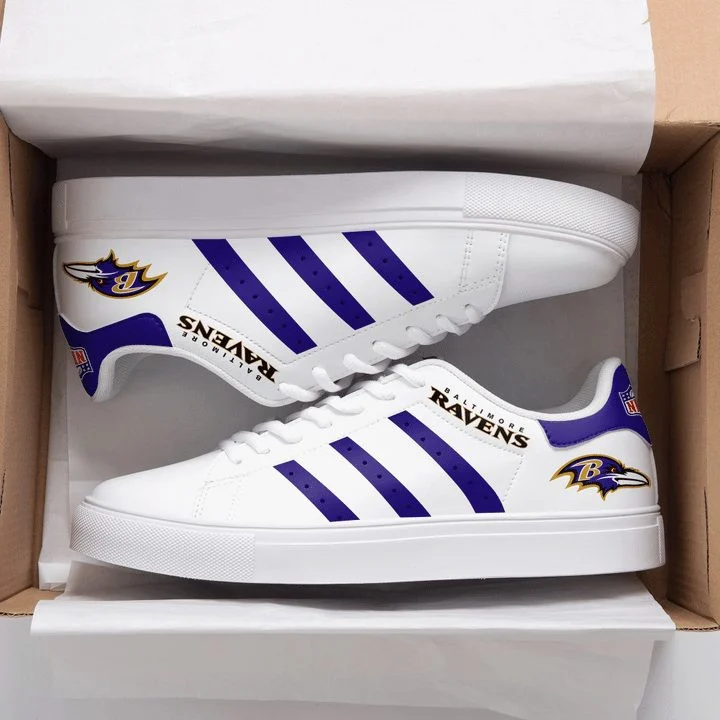 NFL Baltimore Ravens White Purple Stan Smith Shoes V2 for Women and Men, Trendy Style Sneakers ST0801