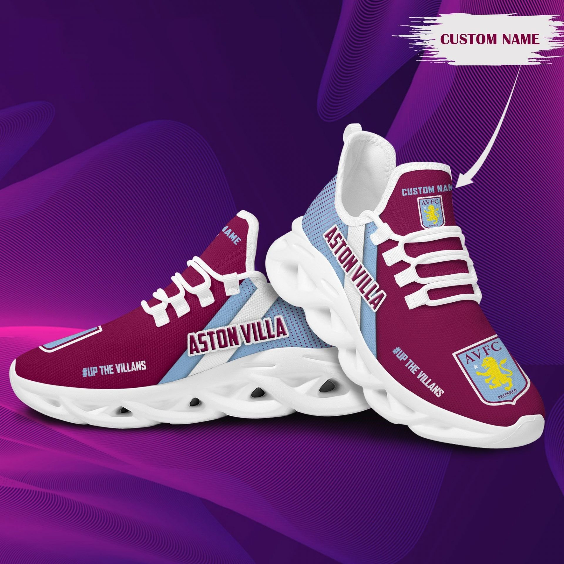 Aston Villa FC Claret Custom Name Max Soul Shoes for Ladies Men MS0601