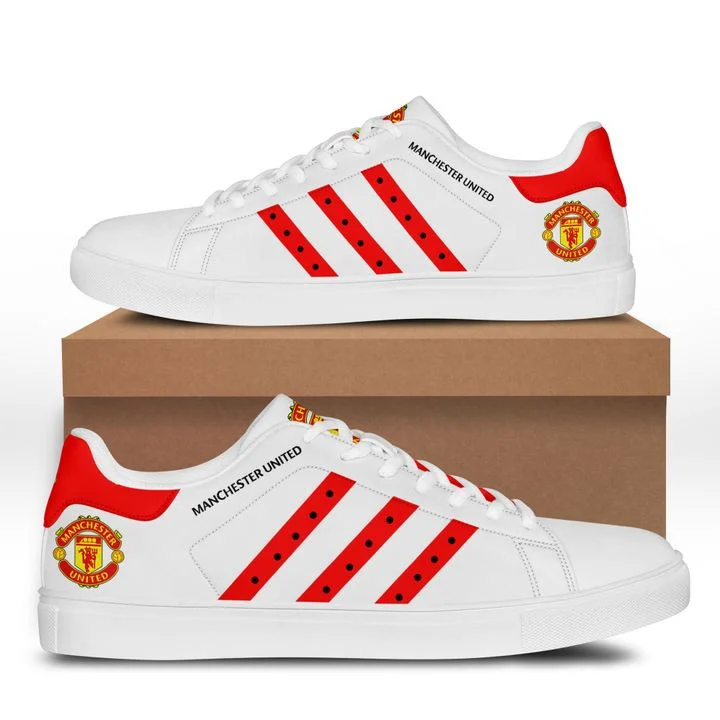 Manchester United White Red Stan Smith Shoes for Ladies Men, Trendy Style Sneakers ST0801