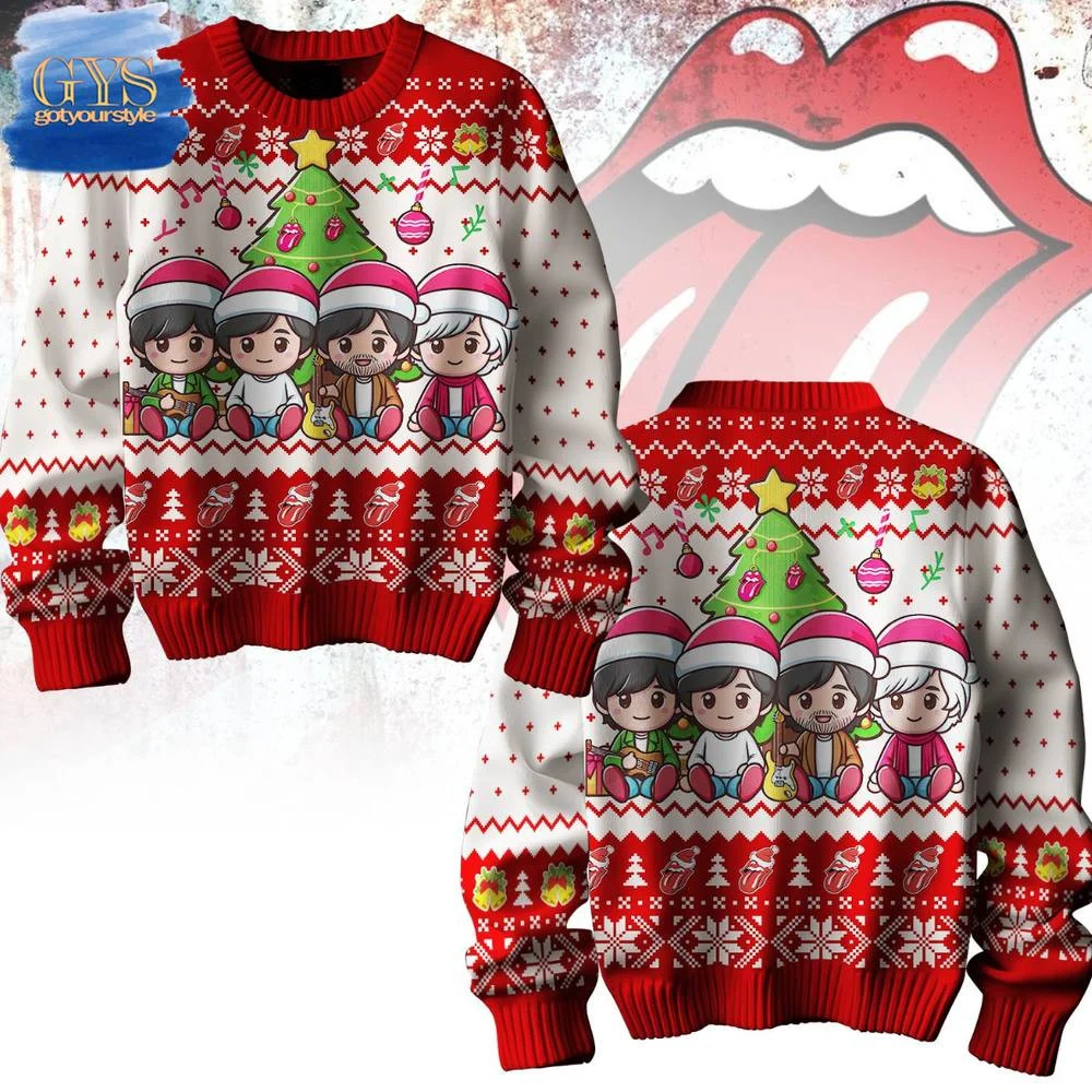 Rolling Stones Chibi Limited Edition Christmas Ugly Sweater , Cozy Soft Unisex Pullover SW0601