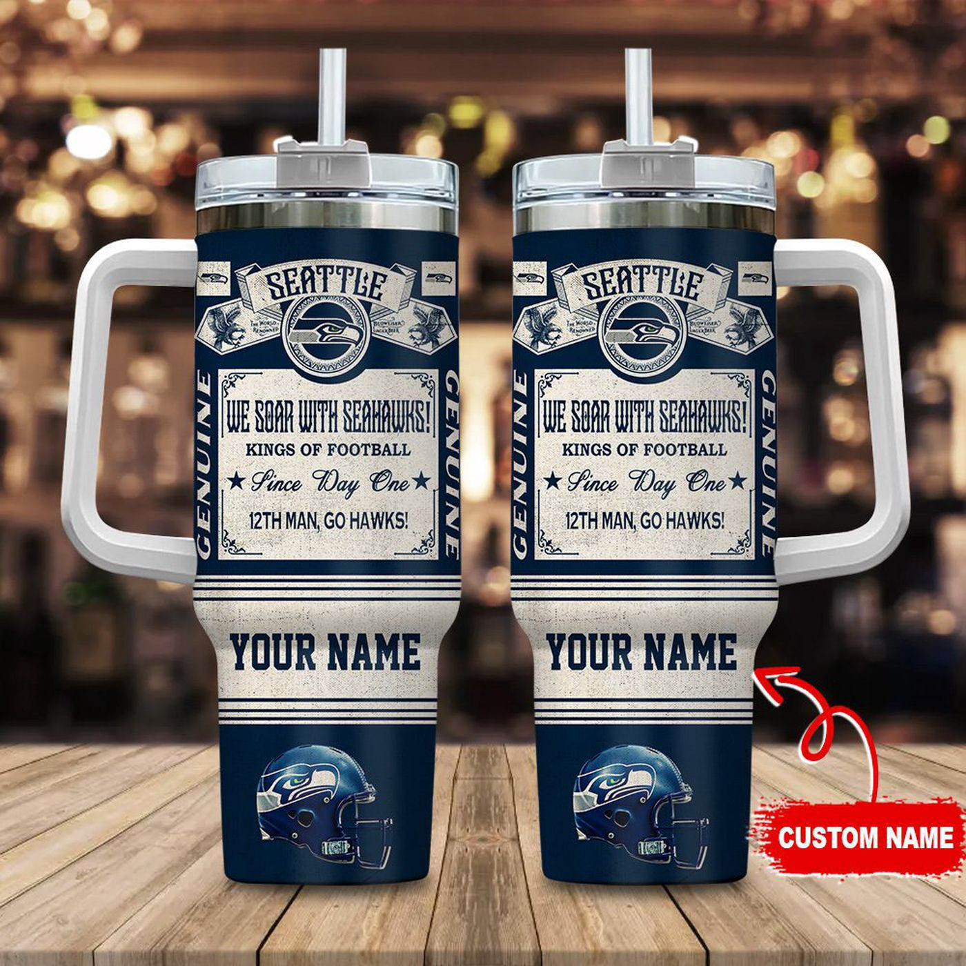 Seattle Seahawks Vintage King of Football Custom Name 40oz Tumbler - Perfect Gift for Fans 0501TB40