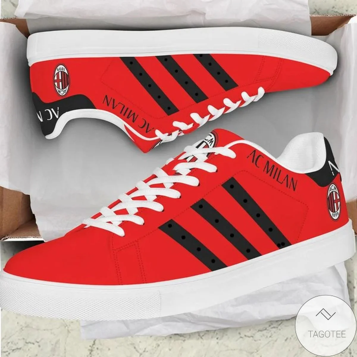 AC Milan Red Black Version Stan Smith Shoes Unisex, Trendy Style Sneakers ST0801