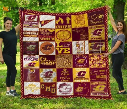 Central Michigan Quilt Blanket For Fans Home Decor Gift , Soft Quilt, King Size, All Season Cozy Quilt QB0901