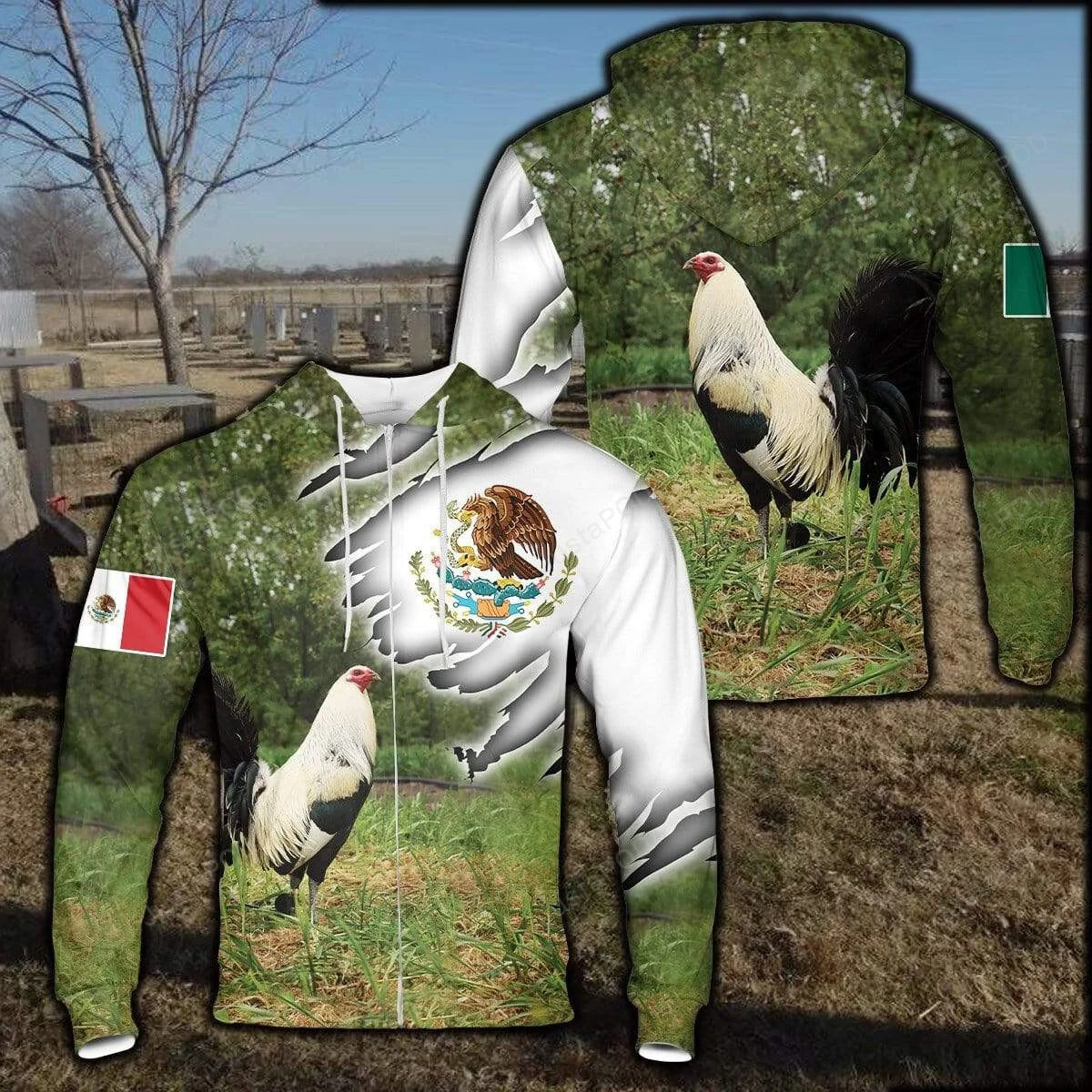 Mexican Rooster In Garden 3D All Print Hoodie, Zip- Up Hoodie HZ0501