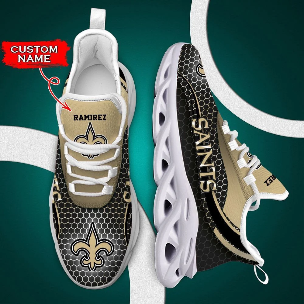 NFL New Orleans Saints Custom Name Metal Hole Max Soul Shoes for Women and Men MS0601