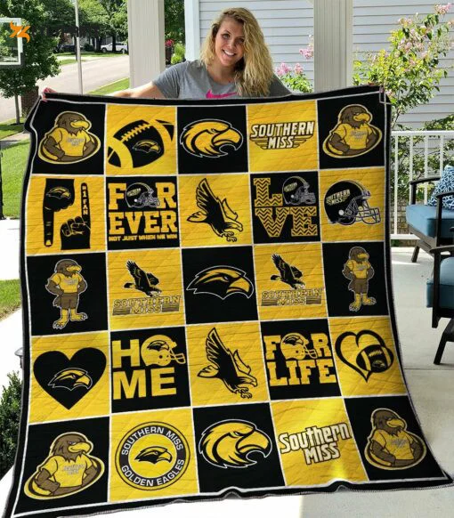 Southern Miss Golden Eagles 1 Quilt Blanket For Fans Home Decor Gift , Soft Quilt, King Size, All Season Cozy Quilt QB0901