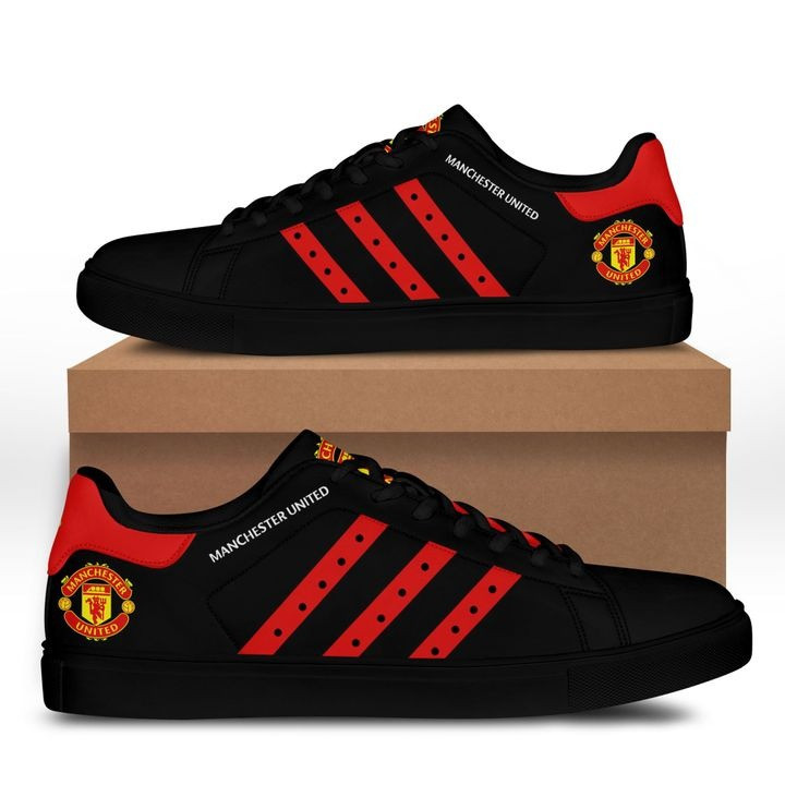 Manchester United Black Red Stan Smith Shoes Ladies Men, Trendy Style Sneakers ST0801