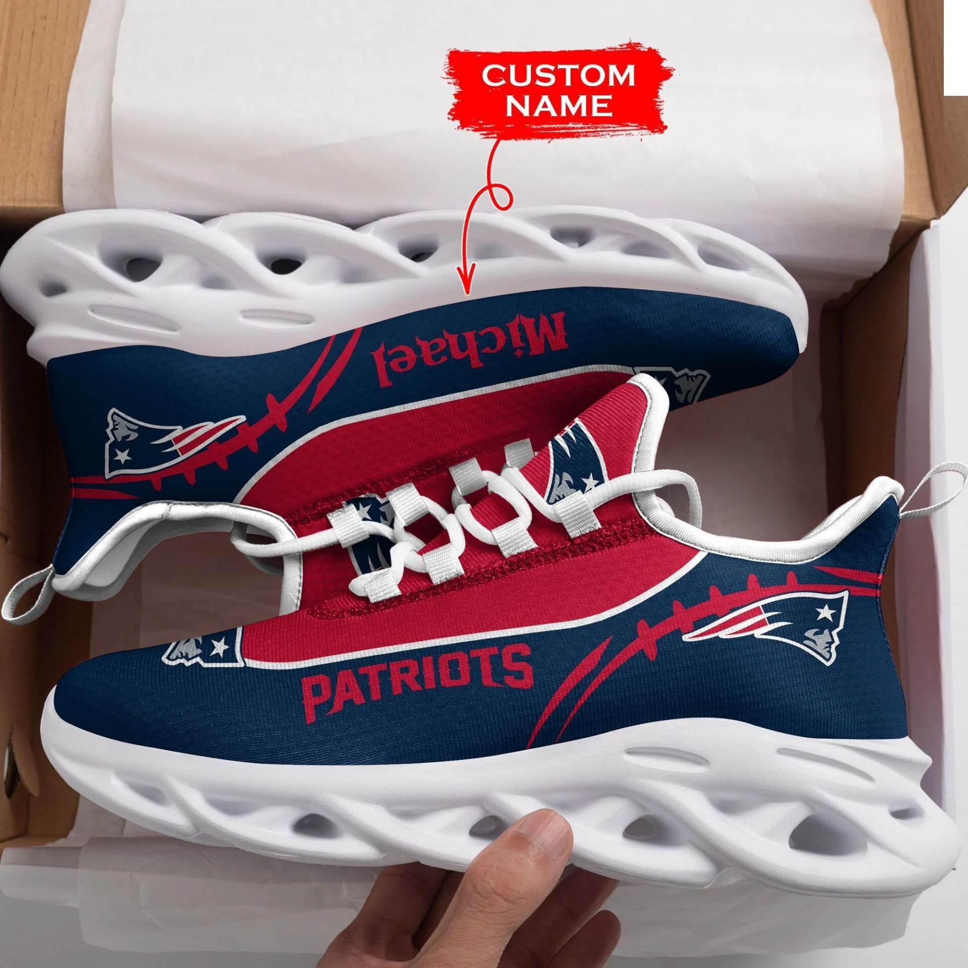 NFL New England Patriots Custom Name Dark Blue Max Soul Shoes V3 Sneakers Store MS0601