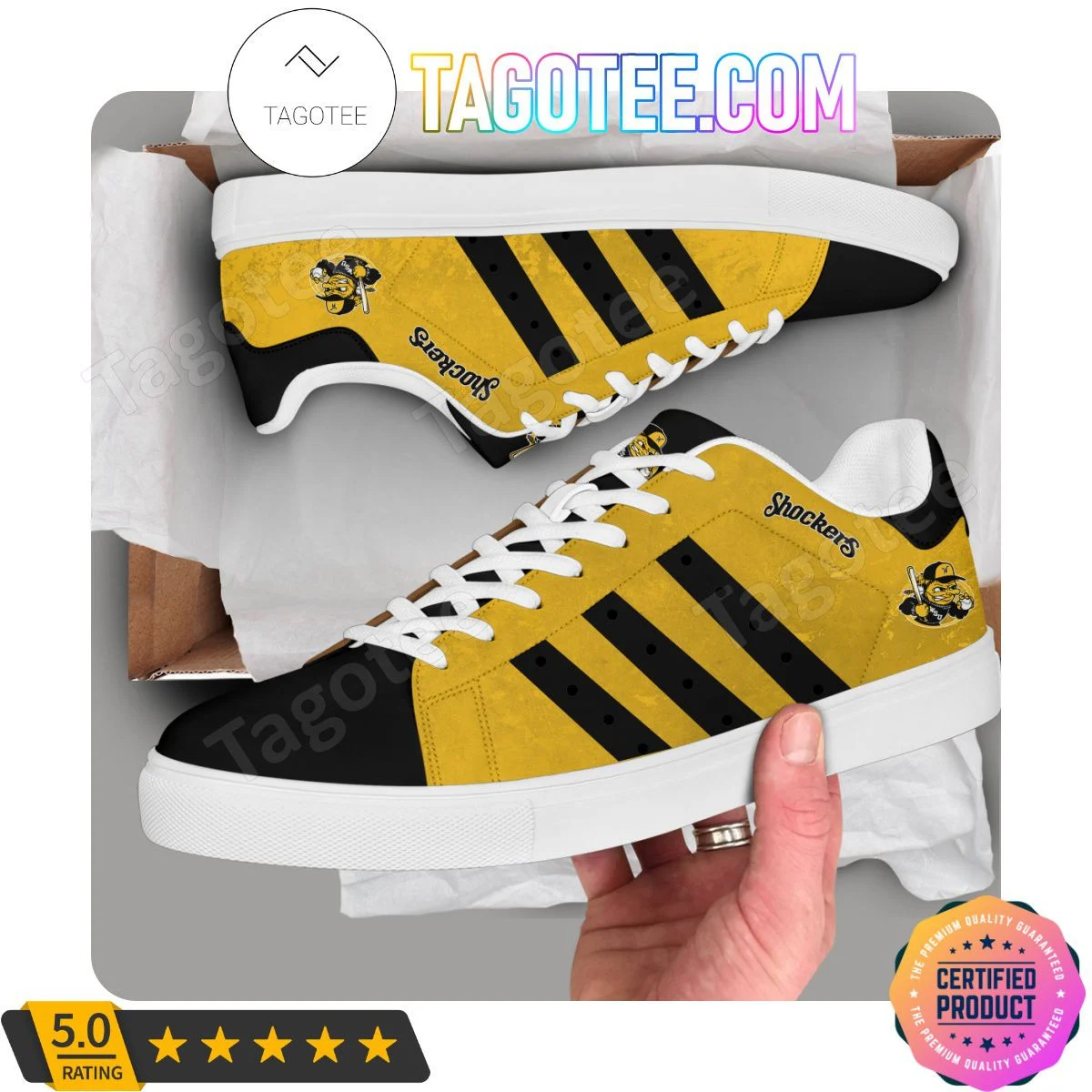 NCAA Wichita State Shockers Yellow Black Stan Smith Shoes , Trendy Style Sneakers ST0801