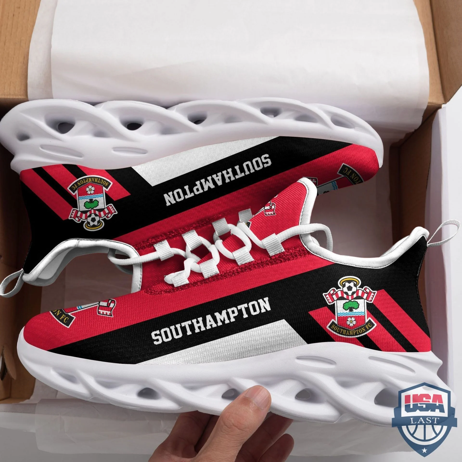 Custom Southampton FC Black Red Max Soul Shoes for Men Women MS0601