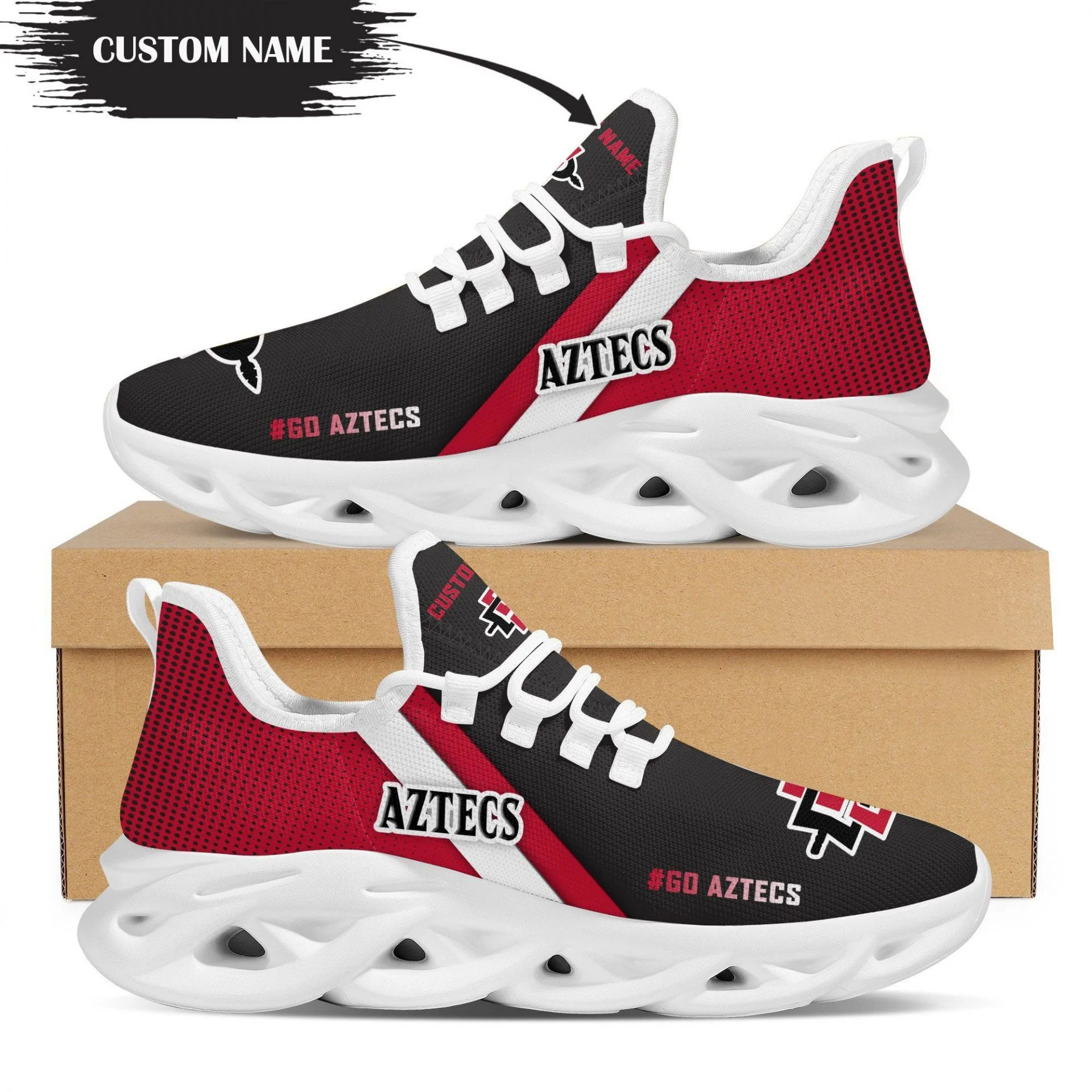 NCAA San Diego State Aztecs Custom Name Red Black Max Soul Shoes Custom for Men Women MS0601