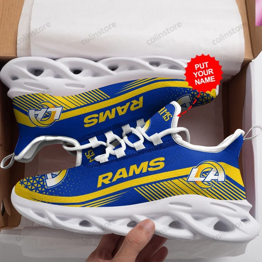 NFL Los Angeles Rams Custom Name Blue Yellow Max Soul Shoes for Men Women MS0601