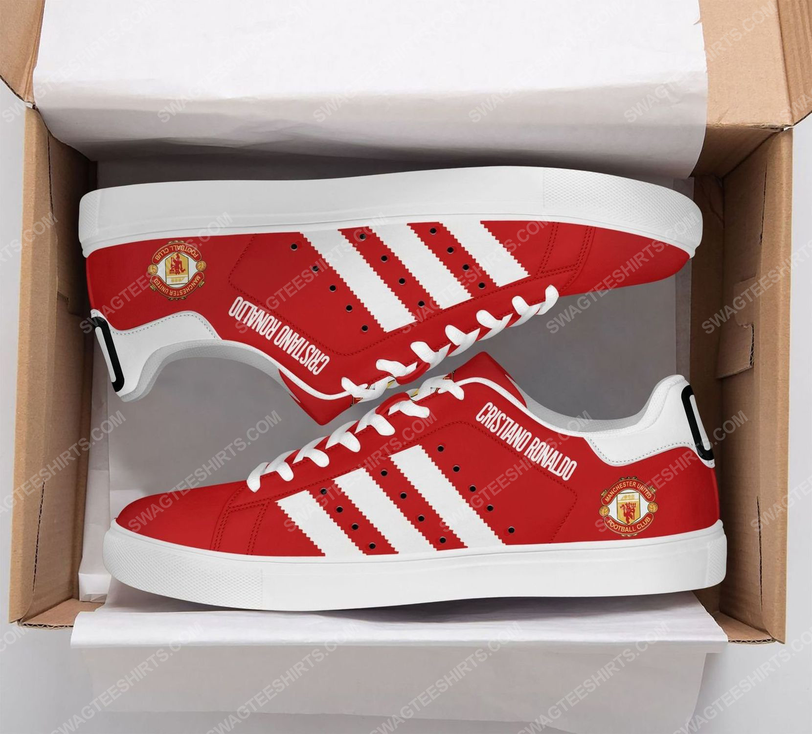 Manchester United Ronaldo Red White Stan Smith Shoes Ladies Men, Trendy Style Sneakers ST0801