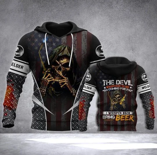 Skull The Devil Bring Beer American Flag 3D All Over Printed Hoodie, Zip- Up Hoodie HZ0501