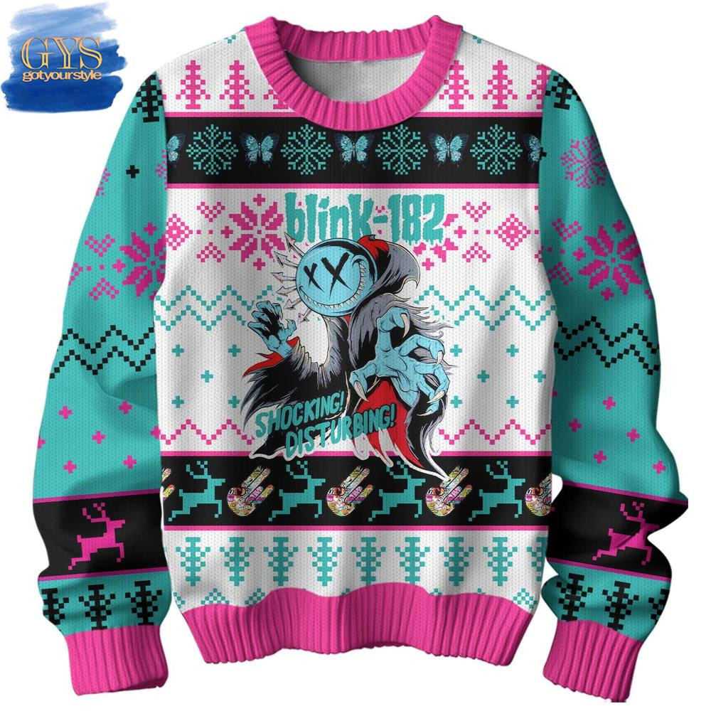 Blink-182 Shocking Disturbing Christmas Ugly Sweater , Cozy Soft Unisex Pullover SW0601