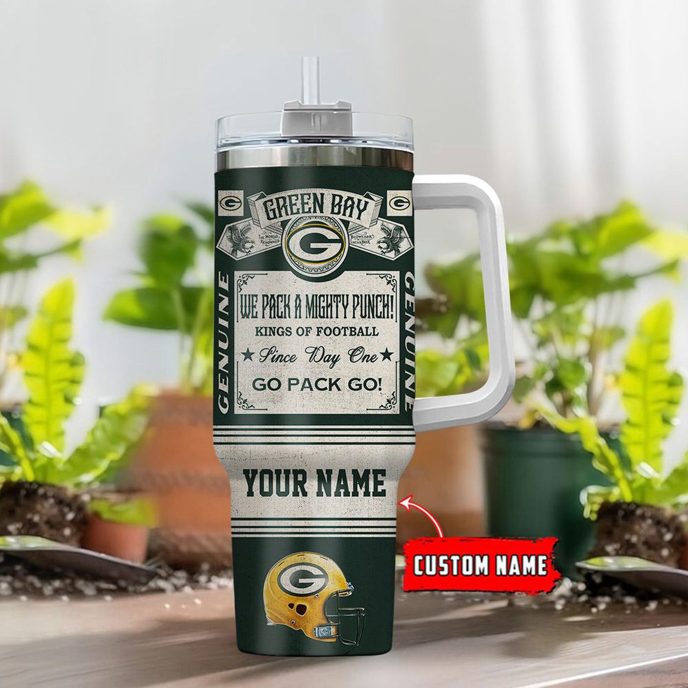 Green Bay Packers Vintage King of Football Custom Name 40oz Stanley Tumbler - Perfect Gift for Fans 0501TB40
