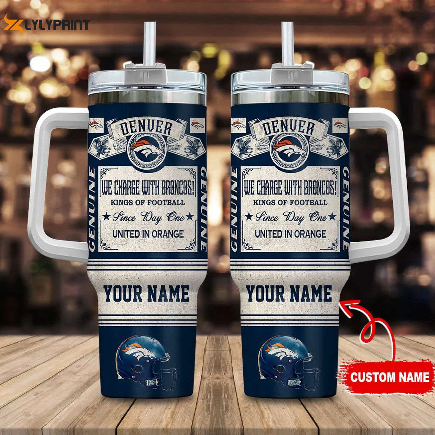 Denver Broncos Vintage King of Football Custom Name 40oz Stanley Tumbler - Perfect Gift for Fans 0501TB40