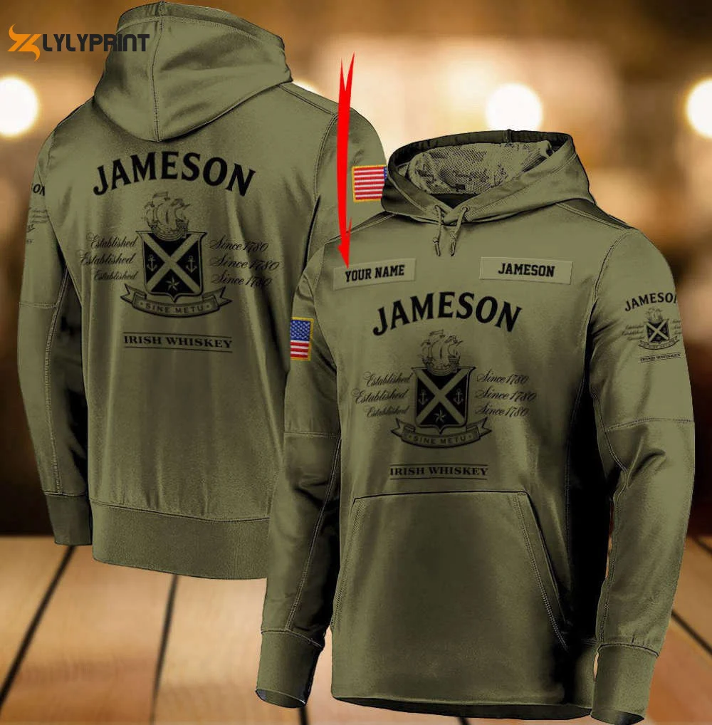 Personalized Military Green Jameson Whiskey 3D All Over Print Hoodie, Zip Hoodie HZ0501