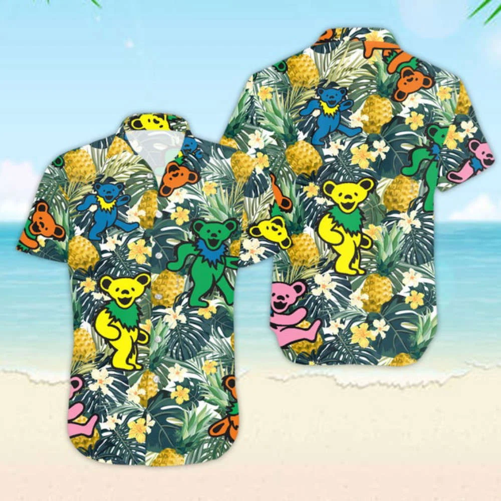 3D Hawaiian Shirt For Men Grateful Dead Dancing Bears Colors Summer Hawaii Shirt HW0601