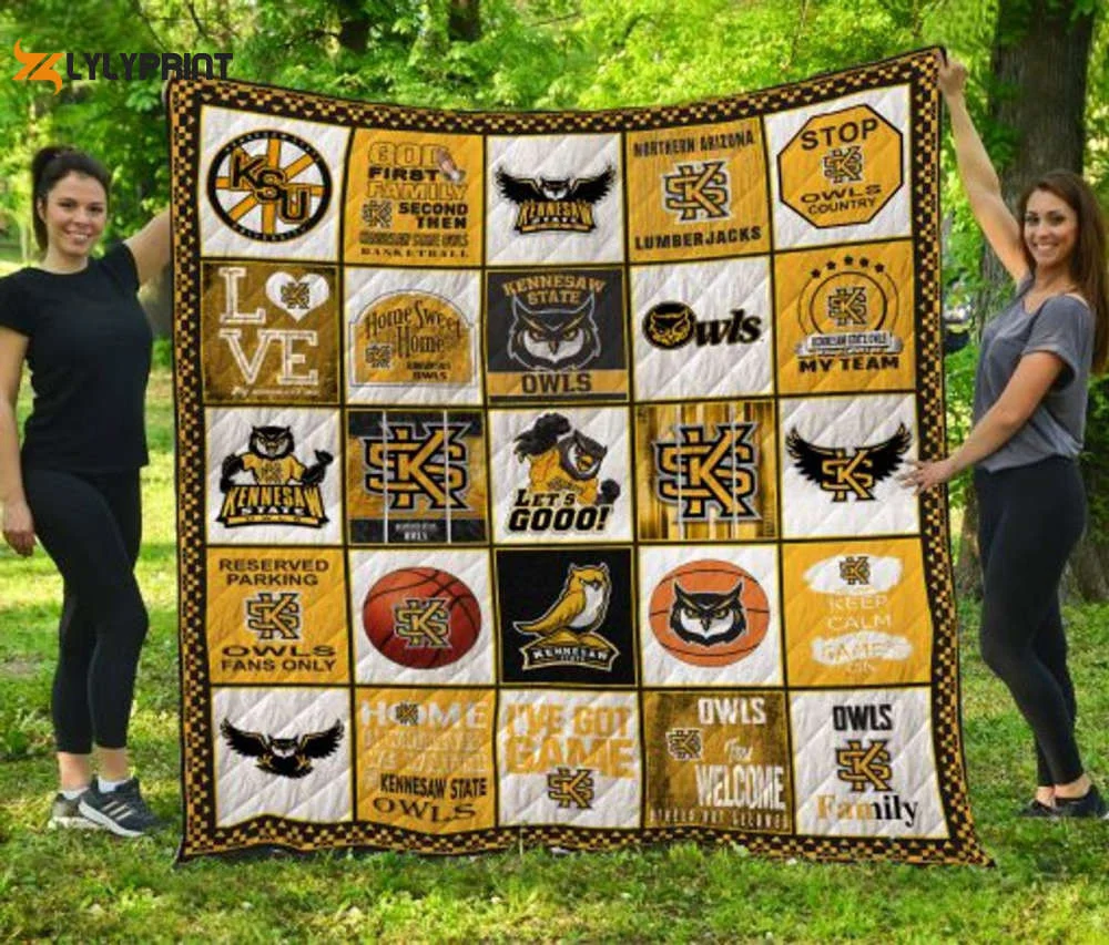 Kennesaw State Owls Quilt Blanket For Fans Home Decor Gift , Soft Quilt, King Size, All Season Cozy Quilt QB0901