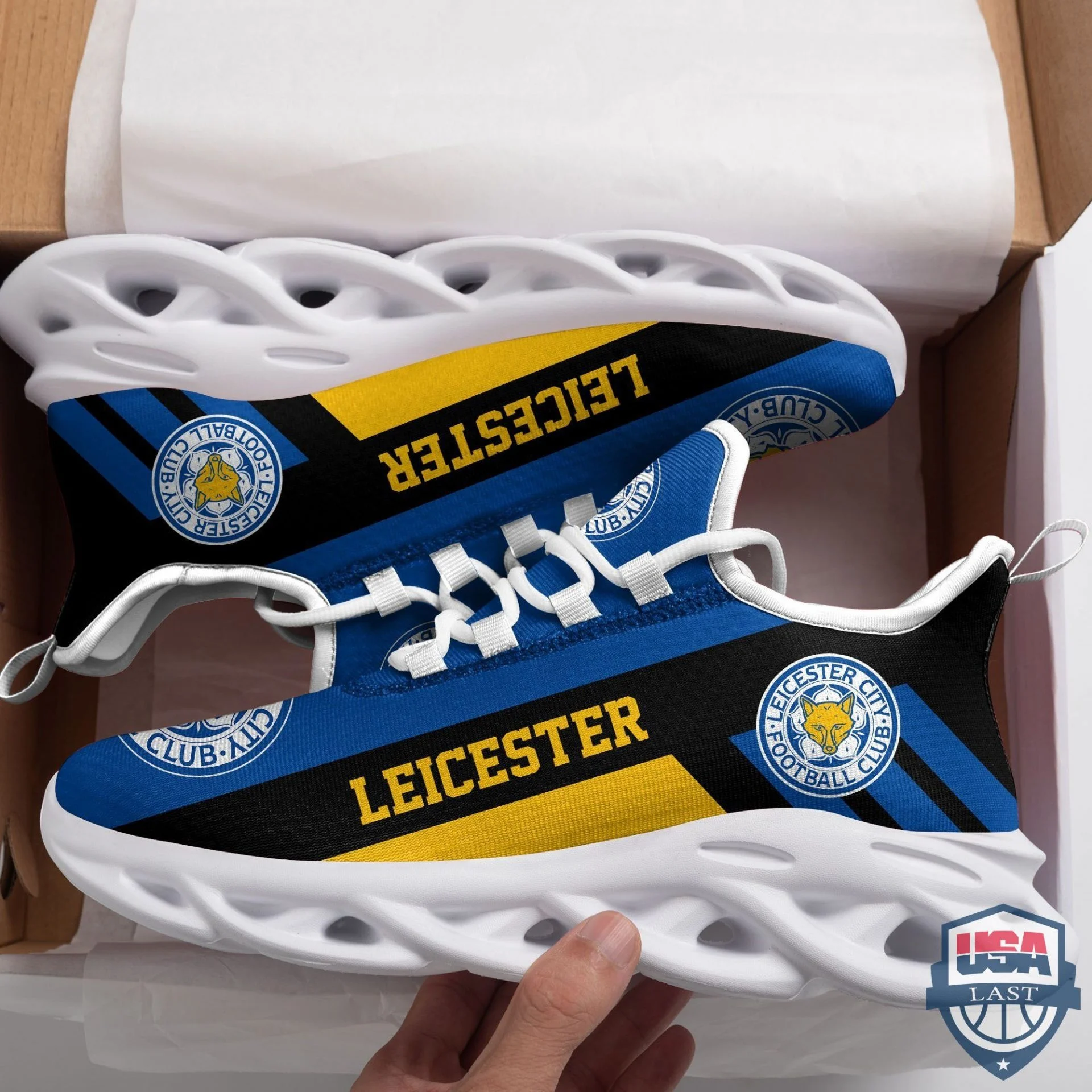 Leicester City FC Blue Black Yellow Max Soul Shoes Custom for Men Women MS0601