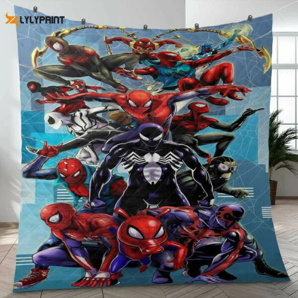 All Spider Verse Spider Man Movie Marvel Comics Gift Lover Quilt Blanket For Fans Home Decor Gift ,  Soft Quilt, King Size, All Season Cozy Quilt QB0901