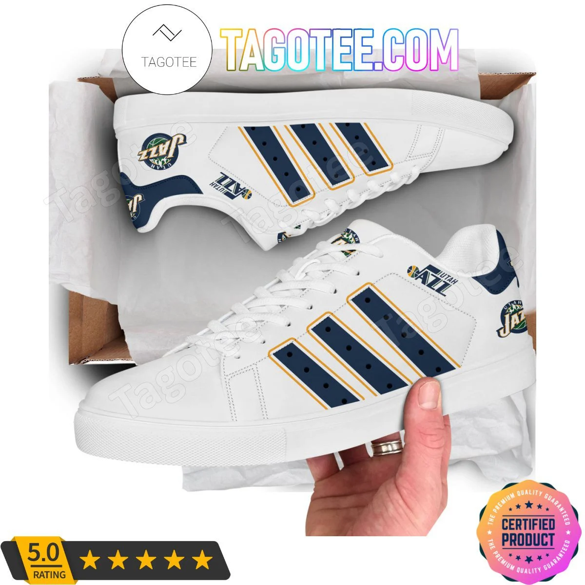 NBA Utah Jazz White Navy Stan Smith Shoes , Trendy Style Sneakers ST0801