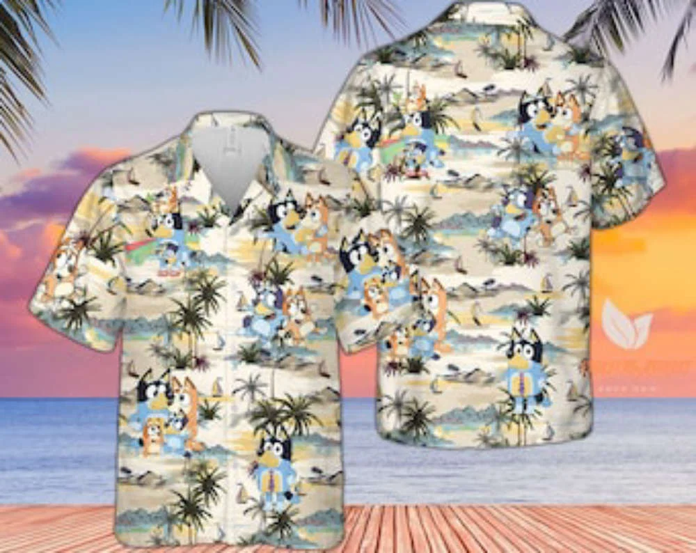 Tropical Summer Bluey Button Up Hawaiian Shirt Unisex Cartoon Fans Gift HW0601